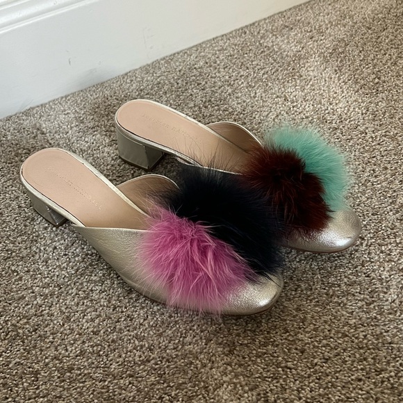 GUC Loeffler Randall Pom Pom Block Heel Mules Sz 7.5 - Picture 3 of 13